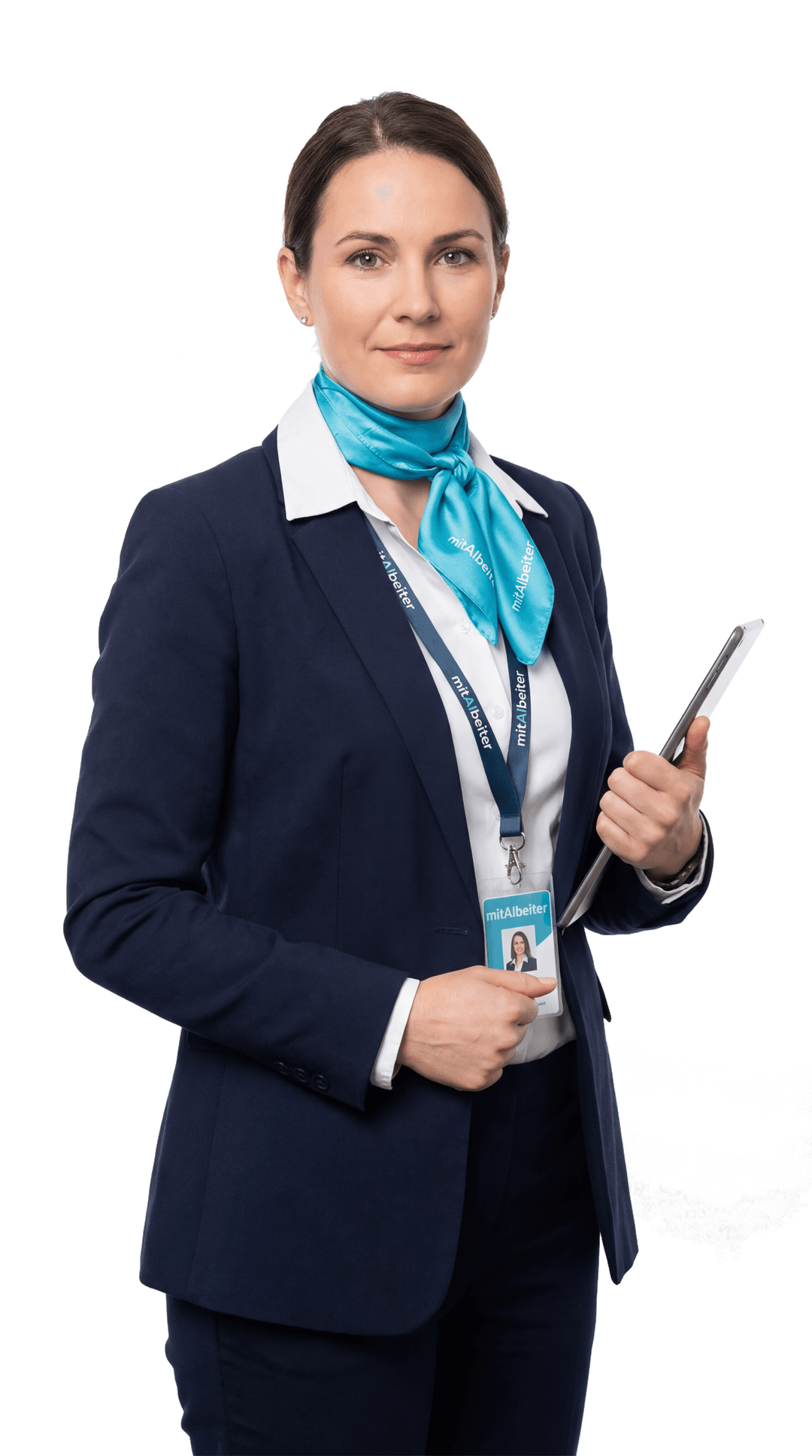 KI-Agentin mit Tablet